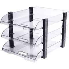 Omega 3 Compartment Clear Unbreakable Executive File Tray, 1758/U3