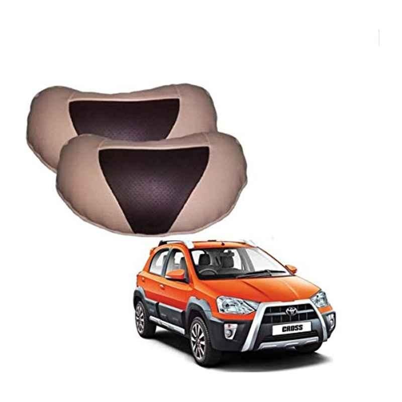 Kozdiko 2 Pcs Beige & Brown Car Neck Rest Cushion Pillow Set for Toyota Etios Cross