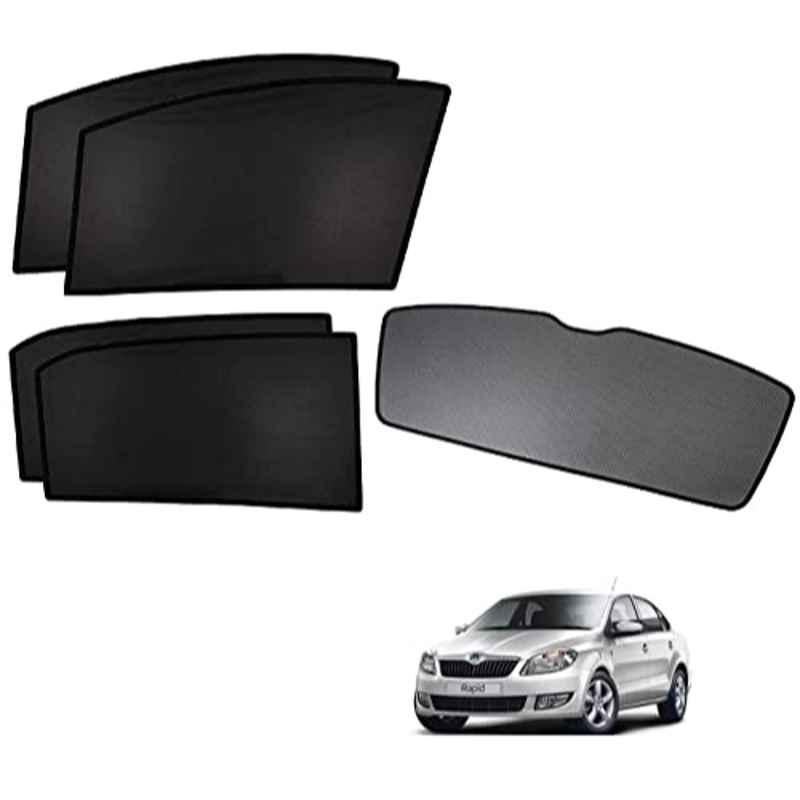 Kozdiko 5 Pcs Polyester Black Non Magnetic Window & Rear Sun Shades Set for Skoda Rapid