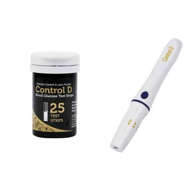 Control D Blood Glucose, 25 Pcs Blood Glucose Test Strips & Lancing Device Combo