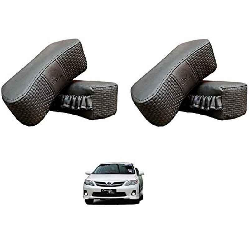 Kozdiko 4 Pcs CV Designer Grey Leatherite Neck Rest Car Cushion Pillow Set for Toyota Corolla Old Altis
