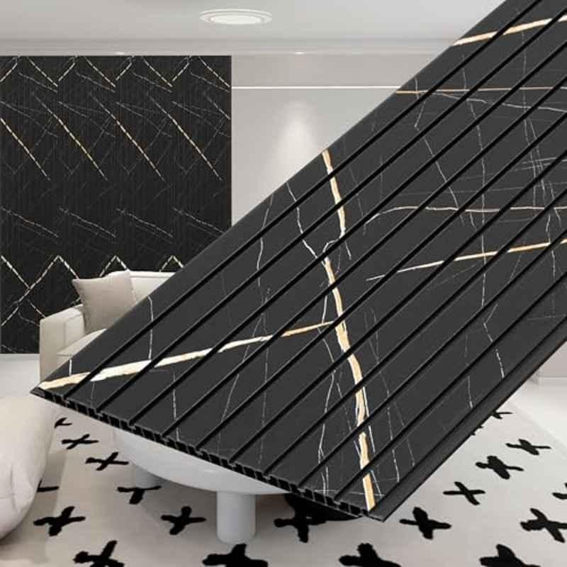 Plantex 70 Sqft 12 inchx10ft PVC Black Gold Marble 3D Wall Panel for Interior Decor (Pack of 7)