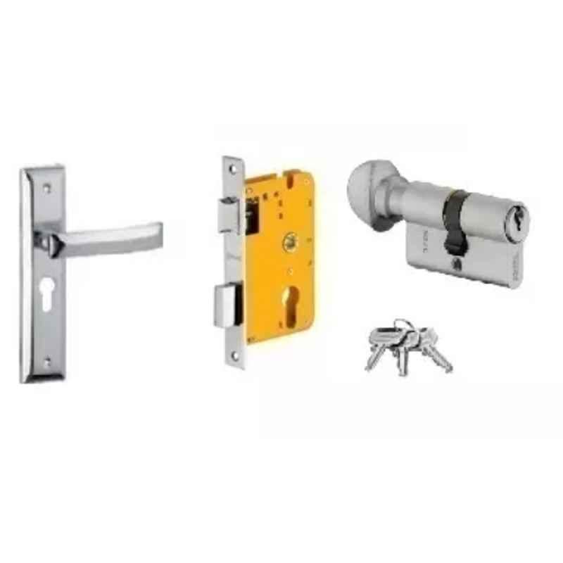 Dorset HL Series Quadra 70mm Stainless Steel Silver Chrome Finish Door Handle Lock Set with Knob & Key