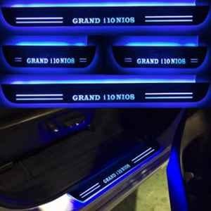 SureStrive 4 Pcs Acrylic Car Side Footstep Set with Blue LED Door Sill Scuff Plate for Hyundai i10-Grand Nios All Model