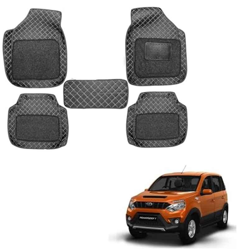Kozdiko 5 Pcs Waterproof & Luxury 7D Black Leatherette Car Floor Mat Set for Mahindra Nuvosport