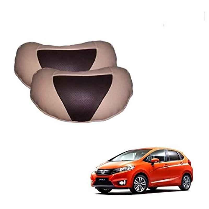Kozdiko 2 Pcs Beige & Brown Car Neck Rest Cushion Pillow Set for Honda Jazz