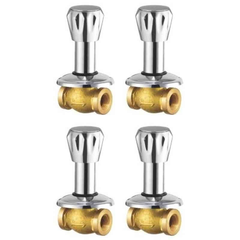 Drizzle Conty 4 Pcs 15mm Brass Chrome Finish Silver Concealed Stop Cock Set, ACON15CONTI4