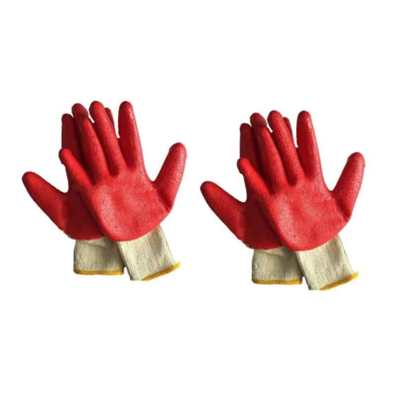 Sai Safety Regular Size Crinkle Palm Latex PU Coated Red Safety Gloves, MG-Glove-002_PK2 (Pack of 2)
