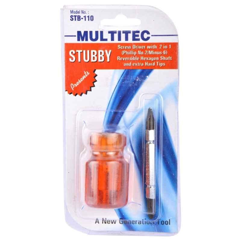 Multitech STB110-2 Plastic Orange & Metallic Stubby 2 in 1 Screwdriver