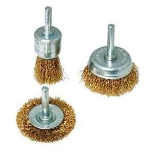 GSK Cut 3 Pcs 1/4 inch Brass Coated Wire Wheel & Cup Brush Set