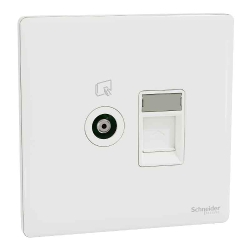 Schneider Electric Unica X 2M RJ45 Cat6 Painted White Shuttered TV & Data Socket, NUX32TVRJ6_PW