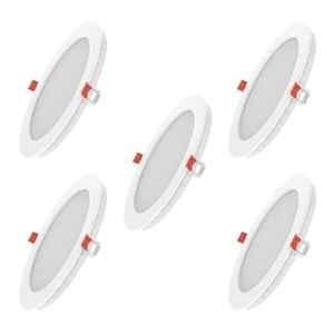 Fybros Faro 12W Polycarbonate Cool White Round LED Panel Light, FLS5057E (Pack of 5)
