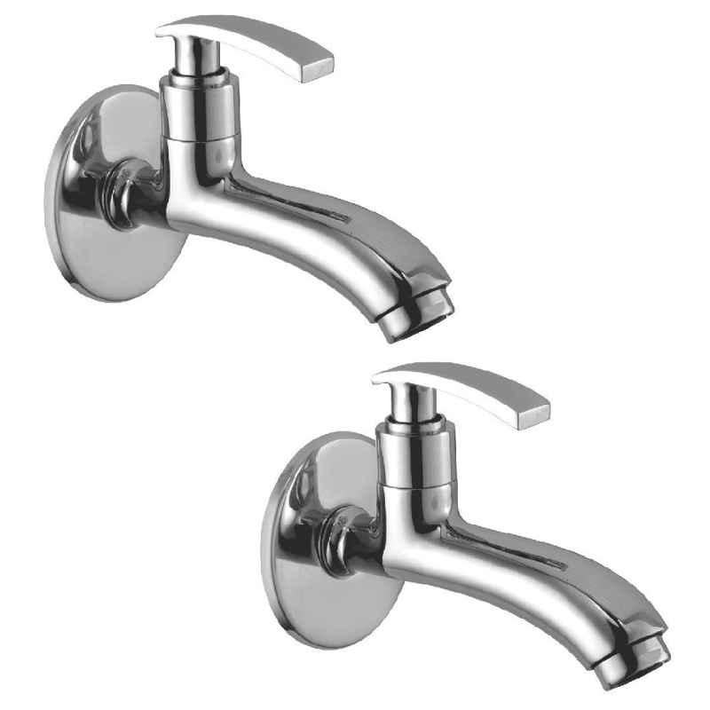 Spazio Pulse Brass Chrome Finish Long Body Bib Cock with Wall Flange (Pack of 2)
