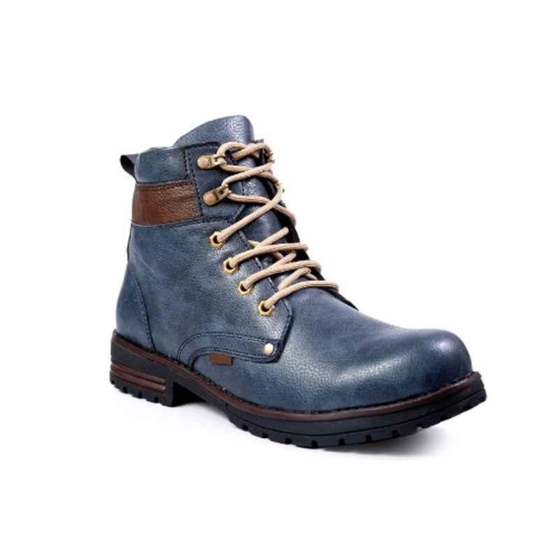 Woakers WK-025-BLUE Leather Steel Toe Blue Work Safety Boots, Size: 9