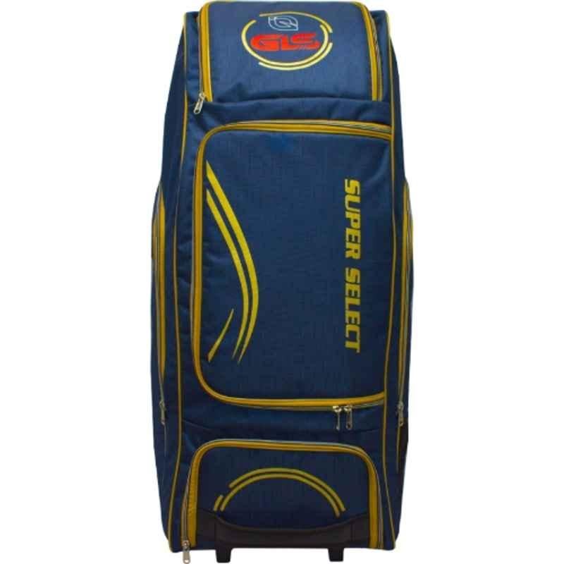 GLS Super Select 120 Litre PU Blue Cricket Kit Duffle Bag with Wheels, Bat & Shoe Pocket