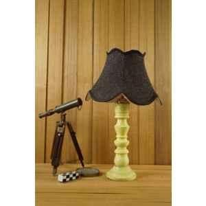 Tucasa Mango Wood Vintage Yellow Table Lamp with 12 inch Jute Black Shade, WL-281