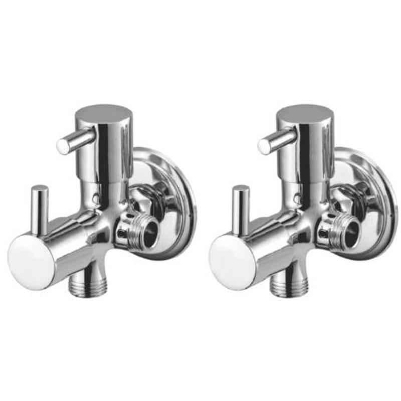 Drizzle Flora 2 Pcs 2 in 1 Brass Chrome Finish Silver Angle Valve Set, AAC2IN1FLORA2