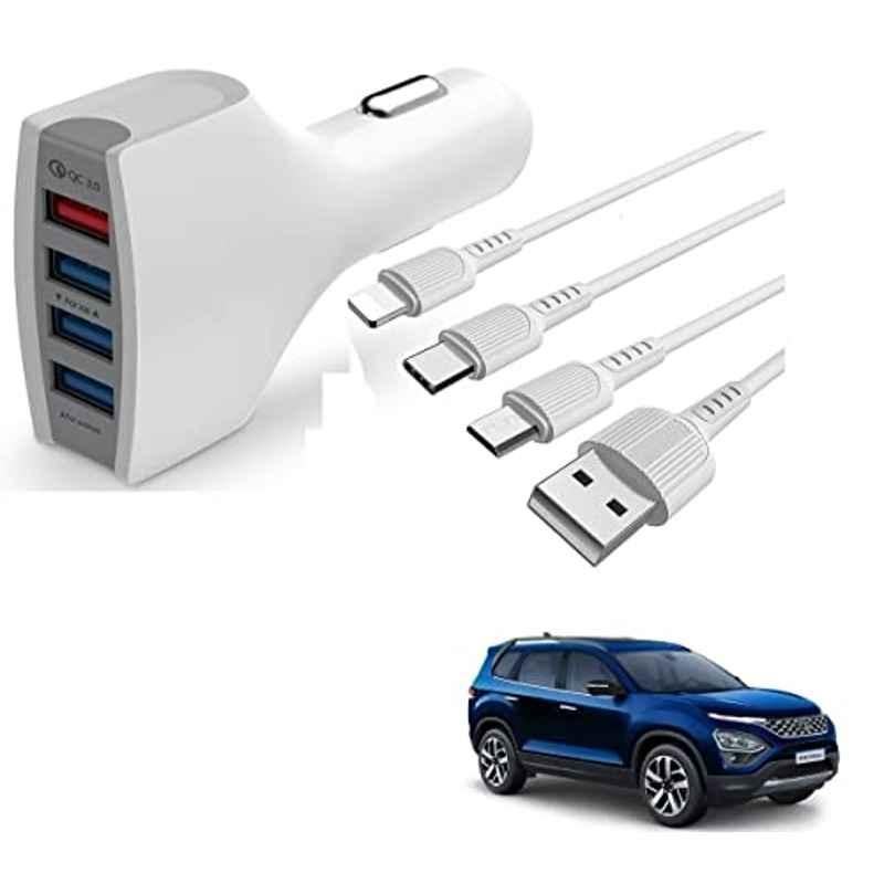 Kozdiko 4 Port USB Car Charger with 3 in 1 Cable for Tata New Safari 2021