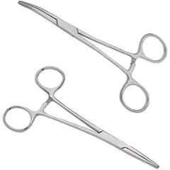 Forgesy 2 Pcs 8 inch Stainless Steel Straight & Curved Hemostatic Forceps Set, FORGESY260