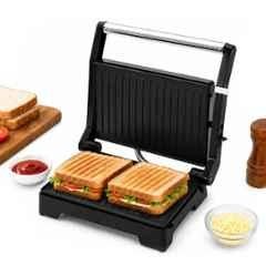 Longway Crisp Master 1000W Metallic Silver Electric Panini Sandwich Maker, Grill & Toaster with Non-Stick Coating Cast Aluminium Plates