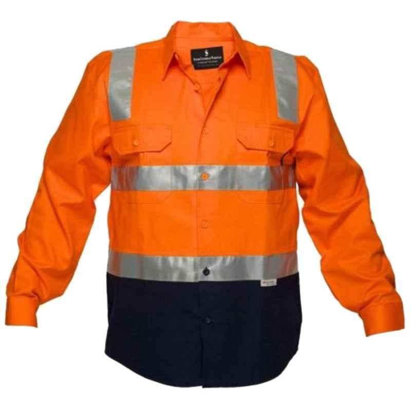 Superb Uniforms Cotton Orange & Navy Long Sleeves Two Tone High Visibility Work Shirt, SUW/ON/HVDS04, Size: XL