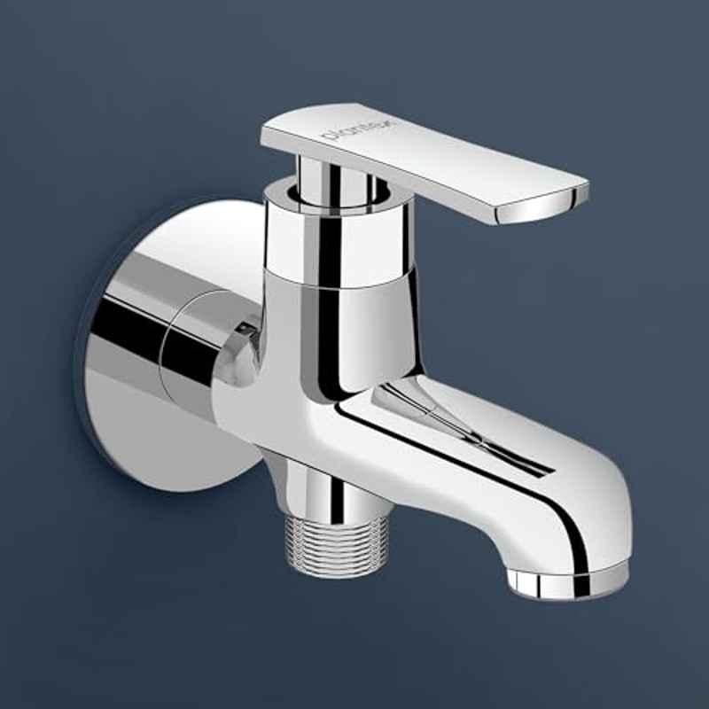 Plantex Pure Brass 2-in-1 Tap for Washing Machine/2-Way Bib Cock for Bathroom with Wall Flange & Teflon Tape (Chrome, 3507-1)