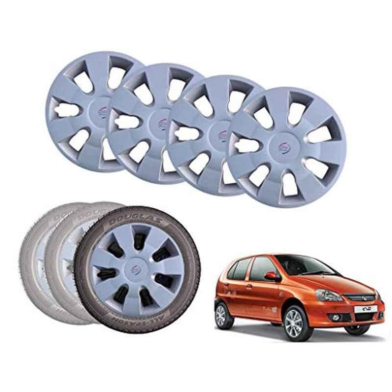 Auto Pearl 13 inch ABS Silver Car Hubcap Wheel Cover with Retention Ring Set for Indica