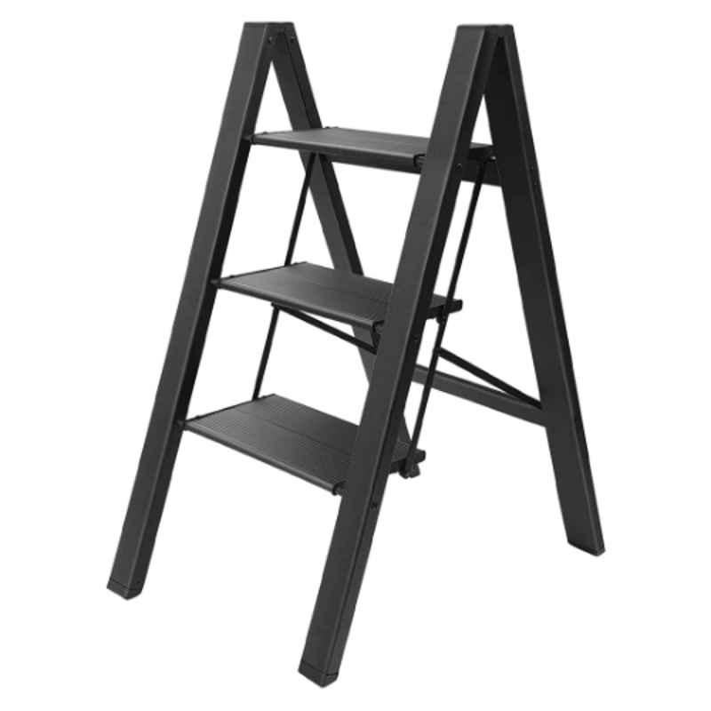 Corvids 150kg 3 Steps Aluminum Black Foldable Ladder with Wide Anti-Slip Pedal, CASL-03B