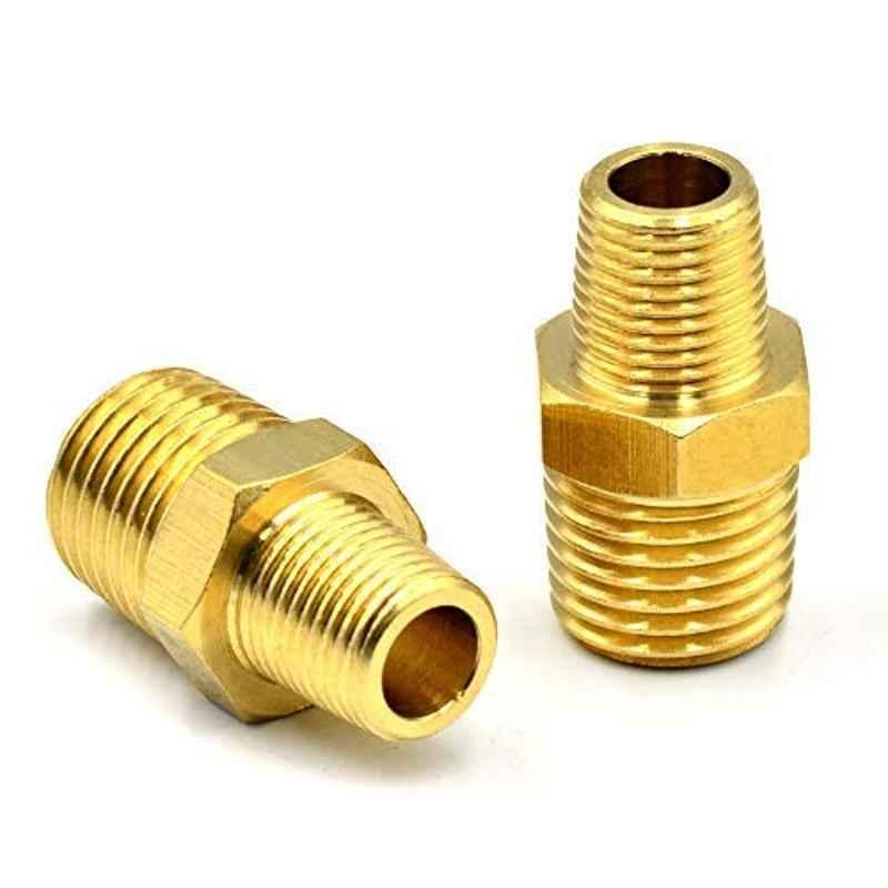 Dealmux Pipe Fitting And Air Hose Fitings Hex Nipple Coupling Set-1/2 inch Nptx3/8 inch Npt,Solid Brass Male Pipe- 5 Pcs