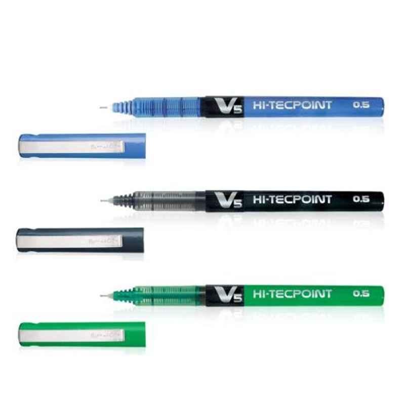 Buy Pilot V5 Hi-Tecpoint Blue, Black & Green Liquid Ink Roller Ball Pen Set  Online At Best Price On Moglix