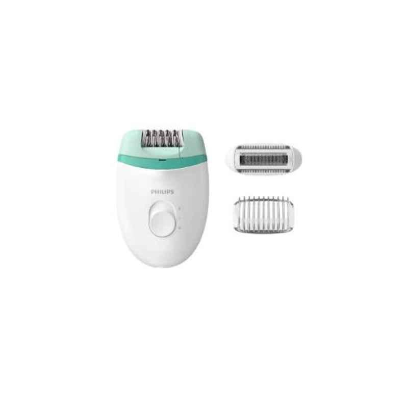 Philips Satinelle Essential White & Green Corded Compact Epilator with Shaver, BRE245