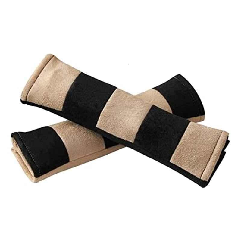 Kozdiko 2 Pcs Valvet Beige & Black Seat Belt Cushion Pillow Set for Cars