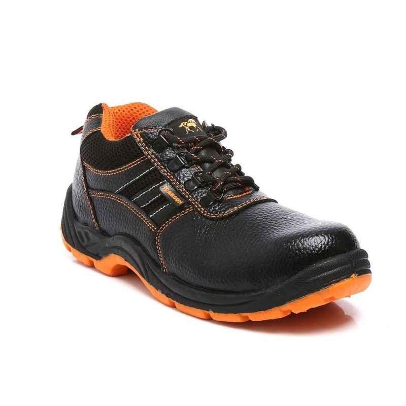 Agarson Passion Steel Toe Black & Orange Work Safety Shoes, Size: 7