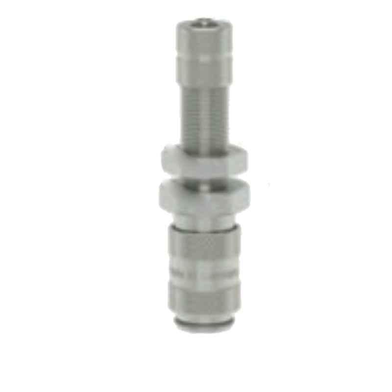 Ludcke 4x6mm Plated ESMCN 4 TQSV Single Shut Off Micro Quick Connect Coupling with Hose Squeeze Nut & Bulkhead Screwing, Length: 45 mm