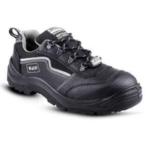 Euro Security Blade Grain Leather Steel Toe Black Safety Shoes with PU Sole, Size: 10