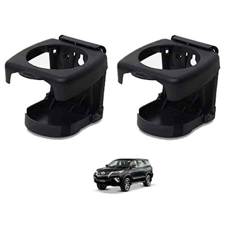 Kozdiko Plastic Black Foldable Car Drink Holder for Toyota Fortuner (2016-2020) (Pack of 2)
