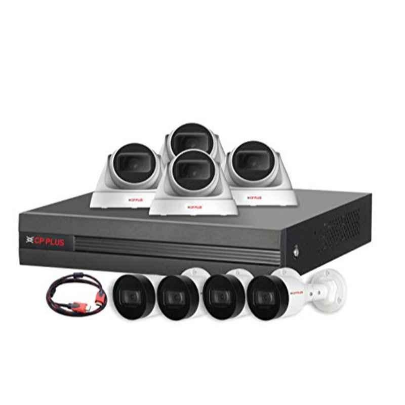CP Plus 2MP White & Black 4 IP Dome & 4 IP Bullet Camera with 8 Channel Network Video Recorder Kit, CP-UCK-TD44-B