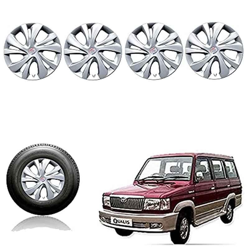 Auto Pearl 4 Pcs 14 inch ABS Silver Car Wheel Cover Set for Toyota Qualis