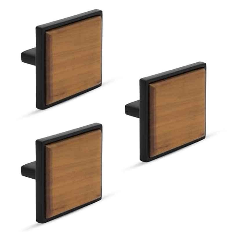 Plantex Knobs for Drawer/Square Drawer Knobs/Knobs for Cabinets/Pull-Push Knobs for Kitchen/Bedroom Drawer (Pack of 3) Big, Black & Wood