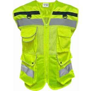 Sicuro Polyester Neon Green Sleeveless Reflective Safety Jacket with Pockets, Size: L
