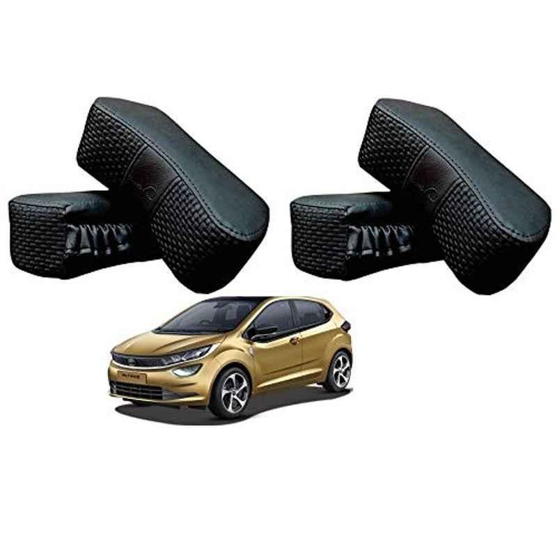 Kozdiko 4 Pcs CV Designer Black Leatherite Neck Rest Car Cushion Pillow Set for Tata Altroz