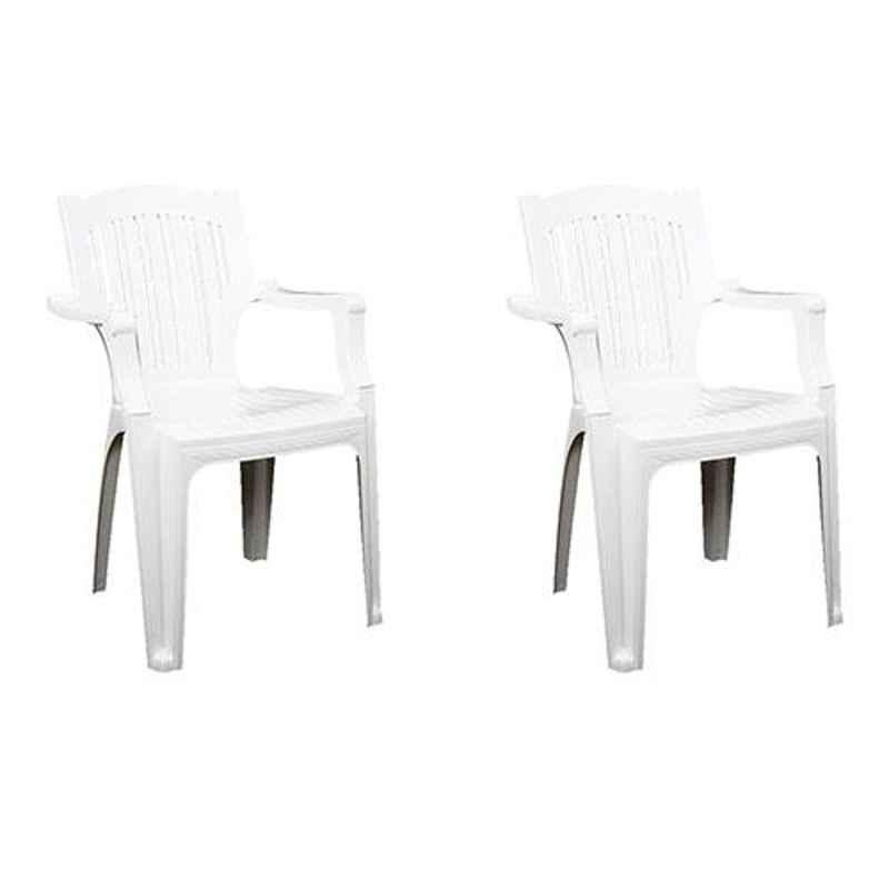 Italica Polypropylene White Luxury Arm Chair, 9001-2 (Pack of 2)