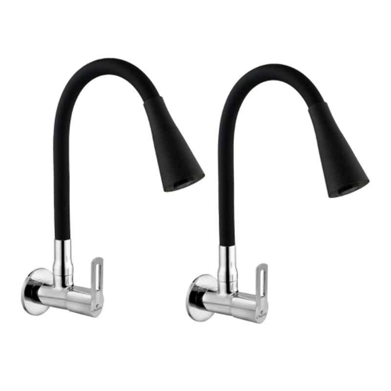 Cliquin Oxy Brass Black & Silver Wall Mount Sink Tap with Swivel Spout & Dual Flow (Pack of 2)