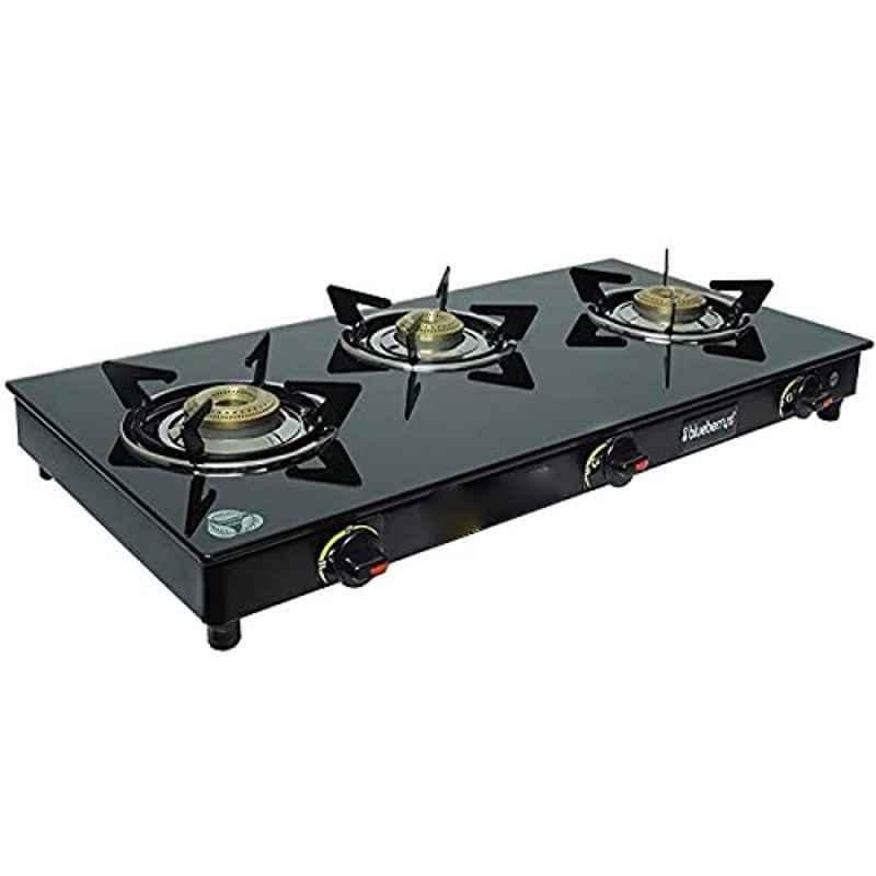 Blueberry's Zion 3 Burners Black Manual Ignition Glass Top Gas Stove