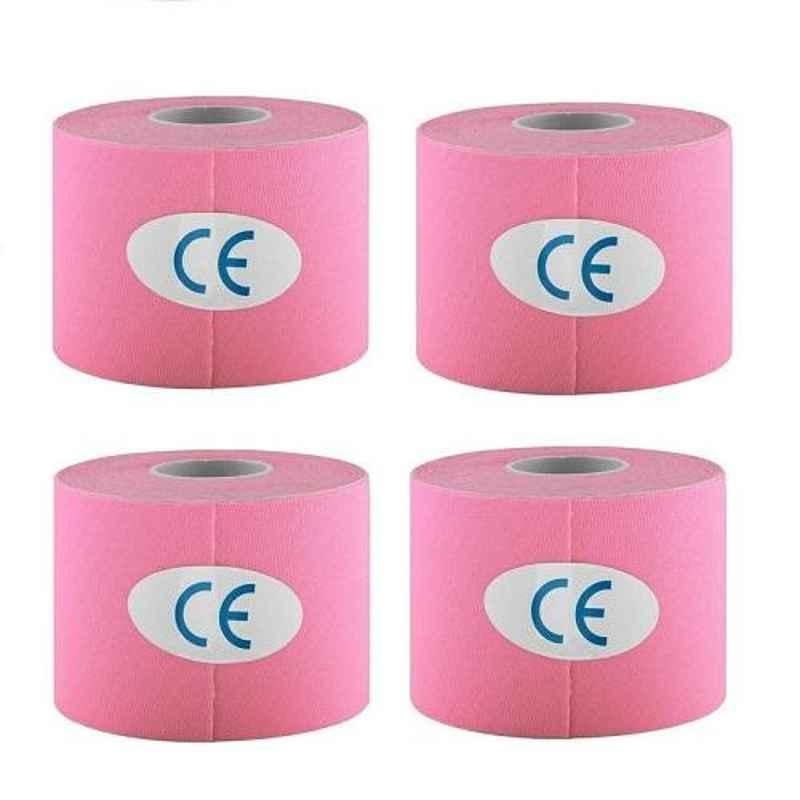 Spanco 4 Pcs 5mx5cm Pink Nylon Fabric Kinesiology Tape Set