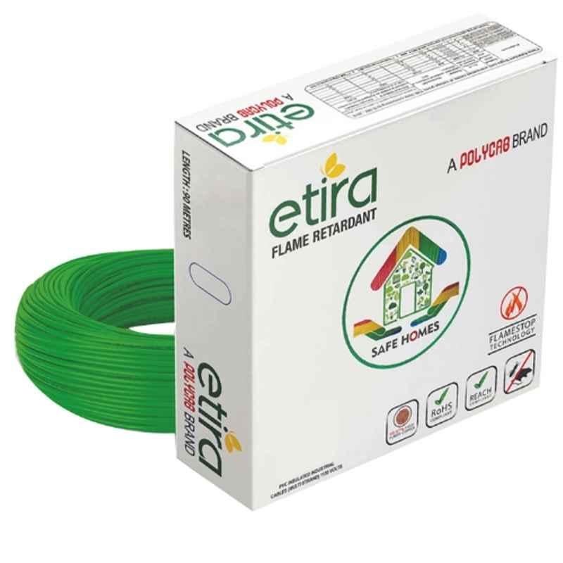 Polycab Etira 6 Sqmm Green Single Core FR PVC Insulated Multistrand House Wire, Length: 90 m