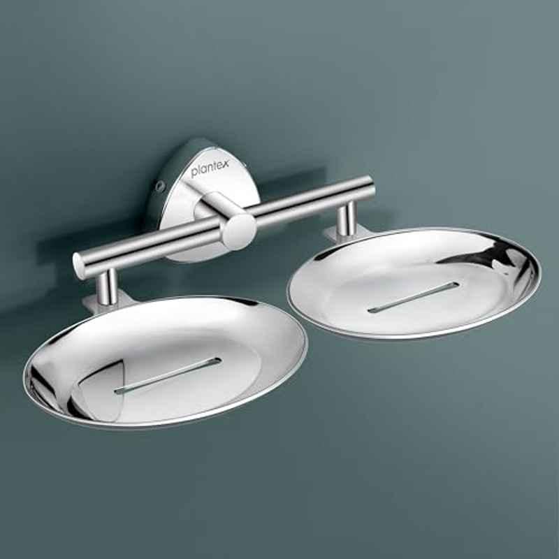 Plantex Stainless Steel Double Soap Dish for Bathroom/Soap Holder for Bathroom/Wall Mounted Soap Holder/Bathroom Accessories Chrome Finish Angel