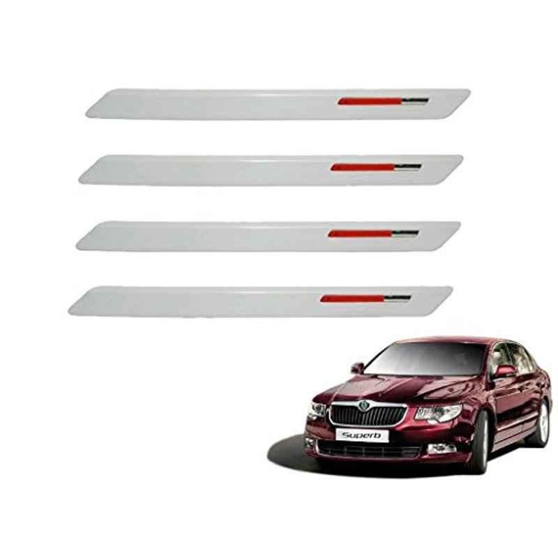 Kozdiko 4 Pcs White & Red Designer Car Bumper Protector Set for Skoda Superb, KOZ-37745