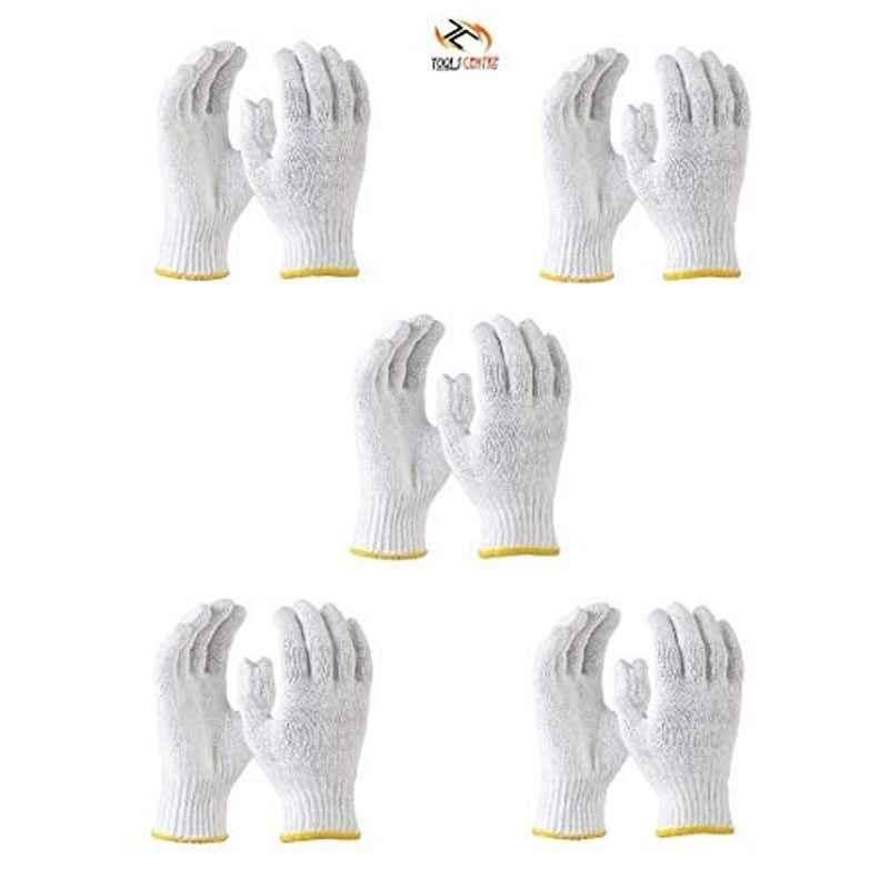 Krost Cotton Knitted Hand Gloves Plain, White, Pack Of 5