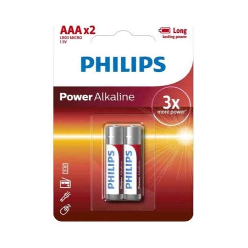 Philips Power 2Pcs 1.5V AAA White, Red & Silver Alkaline Battery Set, LR03P2B/97